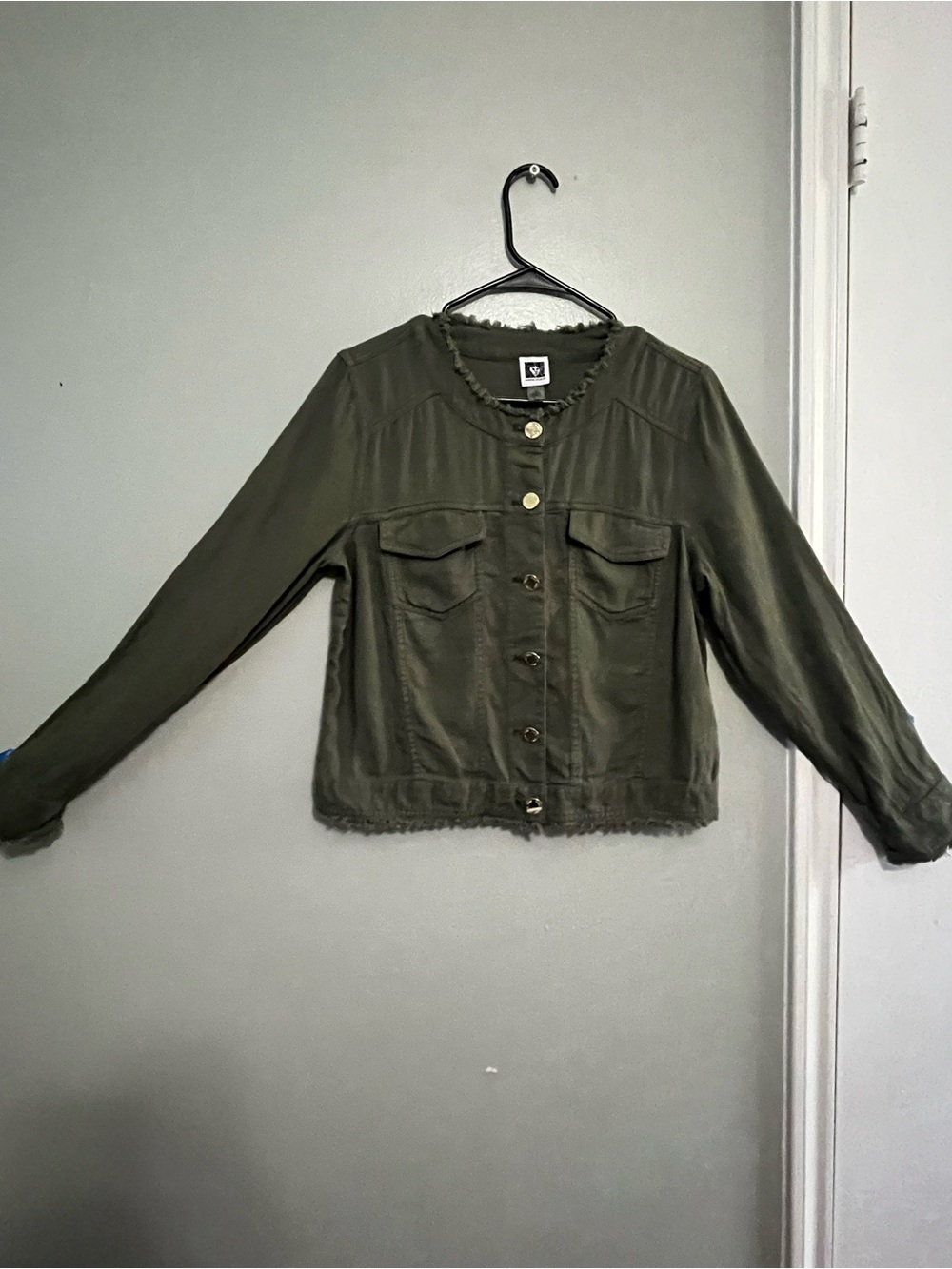 Anne Klein Olive Green Button-Front Utility Jacket